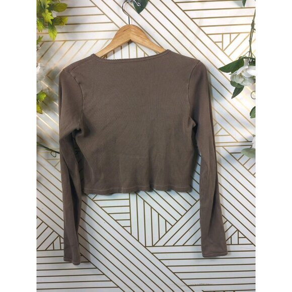 Brandy Melville Women's Brown Paige Ruffle Long Sleeve Top Ribbed One Size - Picture 5 of 5